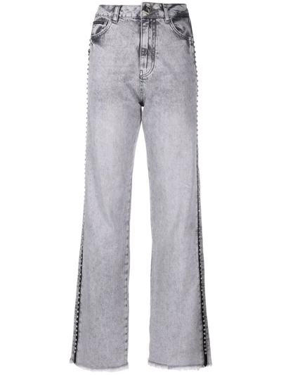 Shop Philipp Plein Crystal-embellished Wide Jeans In Grey