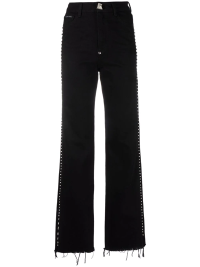 Shop Philipp Plein Crystal-embellished Wide Jeans In Black