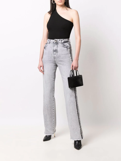 Shop Philipp Plein Crystal-embellished Wide Jeans In Grey