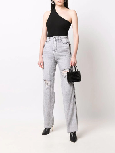 Shop Philipp Plein Crystal Ripped Straight Jeans In Grey