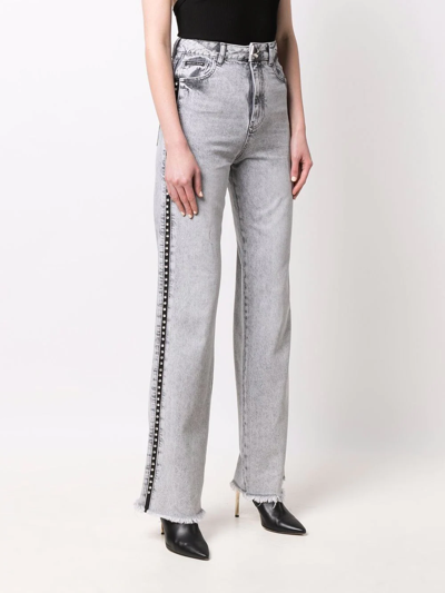 Shop Philipp Plein Crystal-embellished Wide Jeans In Grey