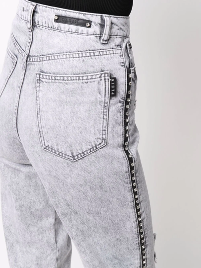 Philipp Plein Crystal Ripped Straight Jeans In Grey