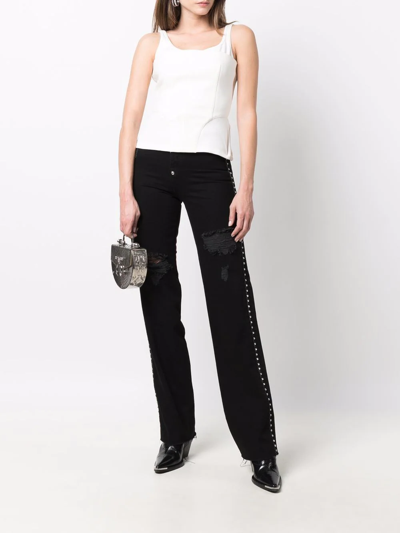 Shop Philipp Plein Crystal-embellished Straight-leg Jeans In Black