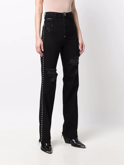 Shop Philipp Plein Crystal-embellished Straight-leg Jeans In Black