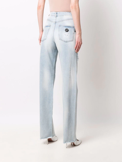 Shop Philipp Plein Palazzo-cut High-waist Jeans In Blue