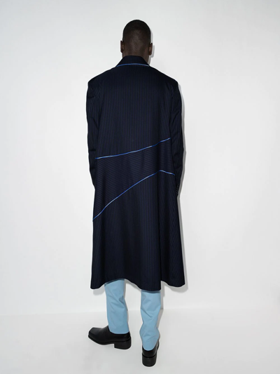 Shop Sulvam Pinstriped Single-breasted Wool Coat In Blue