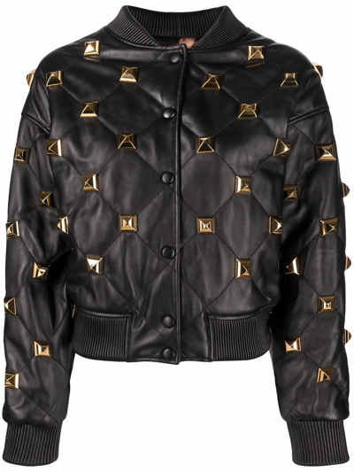 Women Studded Leather Bomber Jacket