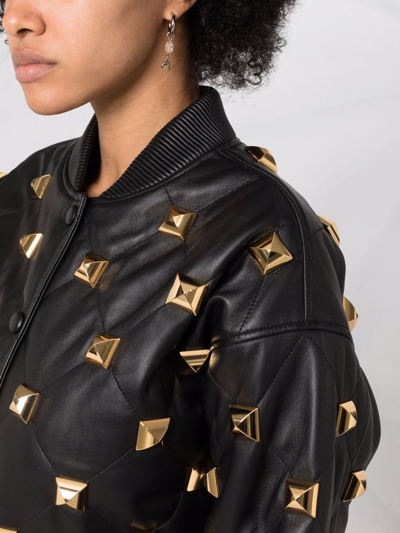 Philipp Plein Studded Quilted Bomber Jacket In Black