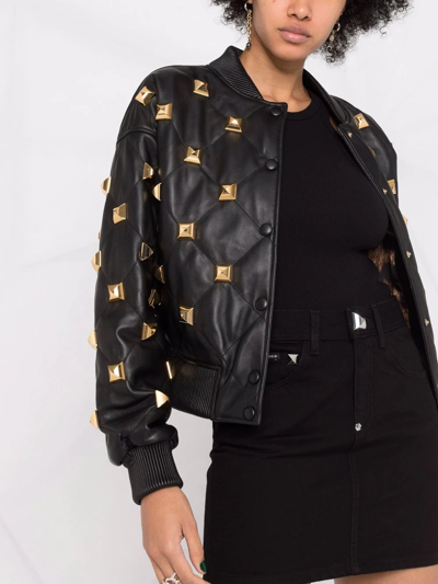 Shop Philipp Plein Studded Quilted Bomber Jacket In Black