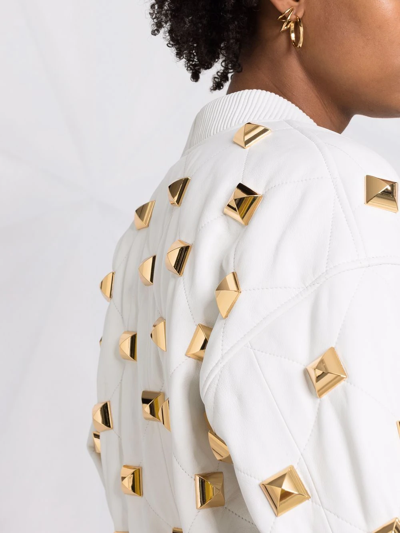 Philipp Plein Studded Quilted Bomber Jacket In White