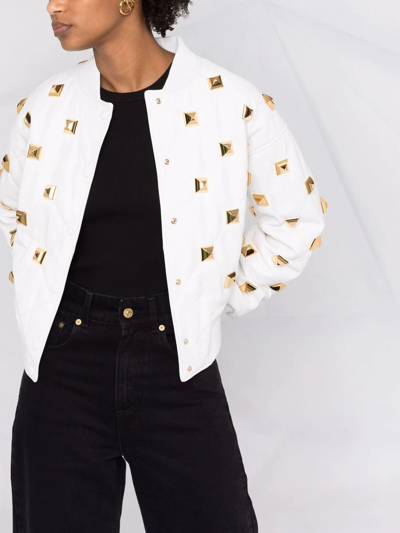 Shop Philipp Plein Studded Quilted Bomber Jacket In White