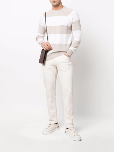 Shop Eleventy Five-pocket Cotton Straight-leg Trousers In Neutrals