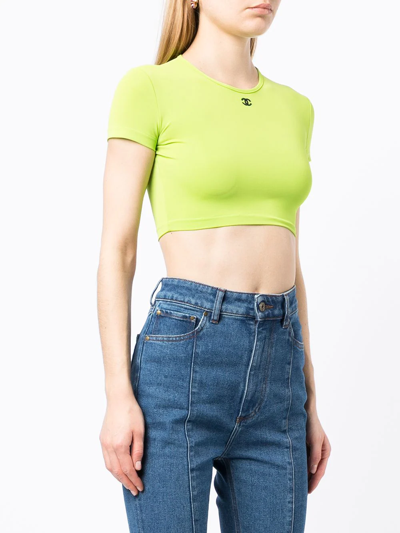Pre-owned Chanel 1995 Cc Logo-embroidered Cropped T-shirt In Green