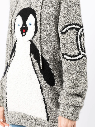 Pre-owned Chanel 2007 Penguin Motif Knitted Hoodie In Grey