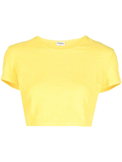 Pre-owned Chanel 1997 Cc Logo-embroidered Cropped T-shirt In Yellow