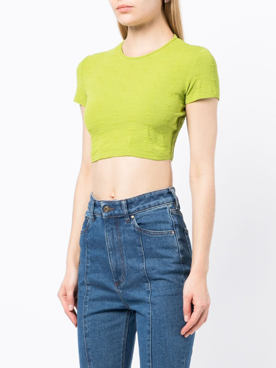 Pre-owned Chanel 1997 Cc Logo-embroidered Cropped T-shirt In Green