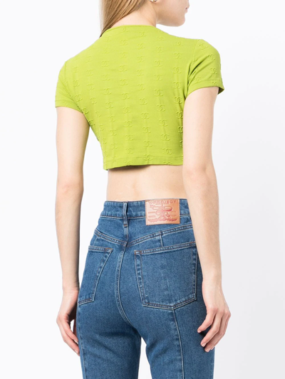 Pre-owned Chanel 1997 Cc Logo-embroidered Cropped T-shirt In Green