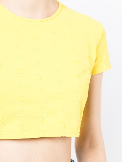 Pre-owned Chanel 1997 Cc Logo-embroidered Cropped T-shirt In Yellow