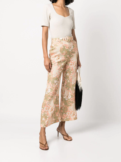 Shop Zimmermann Postcard Linen Flared Trousers In Neutrals