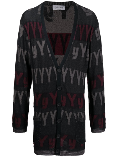 Shop Yohji Yamamoto Intarsia-knit Logo V-neck Cardigan In Black