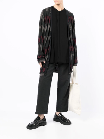 Shop Yohji Yamamoto Intarsia-knit Logo V-neck Cardigan In Black
