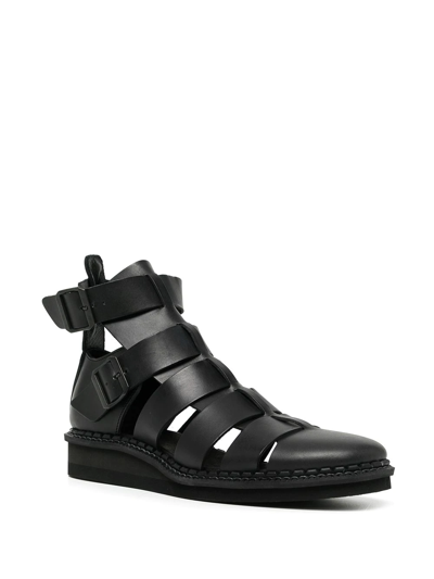 Shop Yohji Yamamoto Cut-out Leather Sandals In Black
