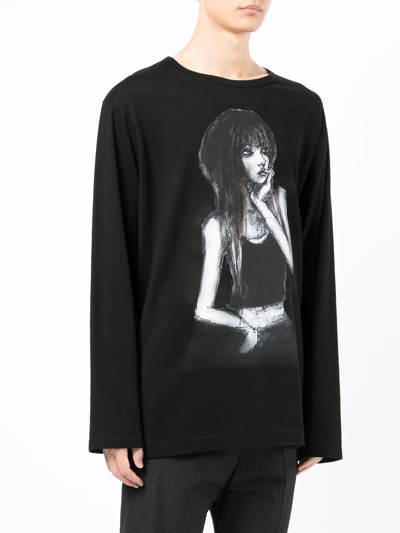 Shop Yohji Yamamoto Graphic-print Long-sleeve T-shirt In Black