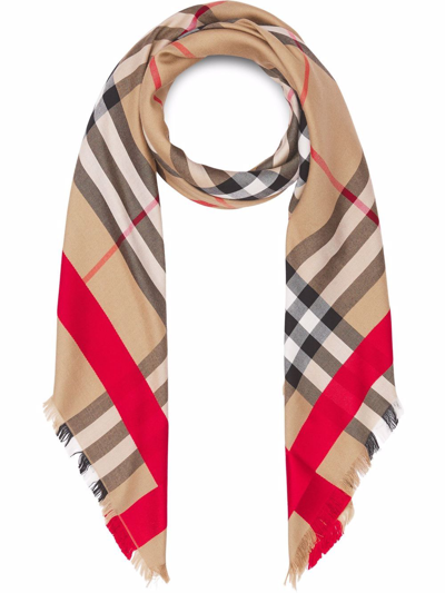 Shop Burberry Large Vintage Check Frayed Scarf In Neutrals