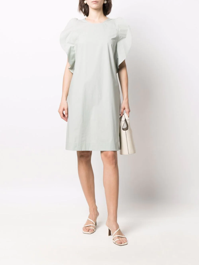 Shop Le Tricot Perugia Ruffle-cuff Mini Dress In Green