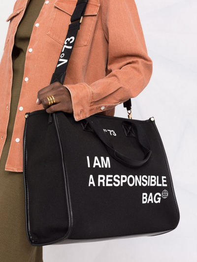 Shop V-73 Responsability Tote Bag In Black