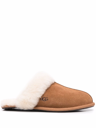 Shop Ugg Shearling-trim Slippers In Brown