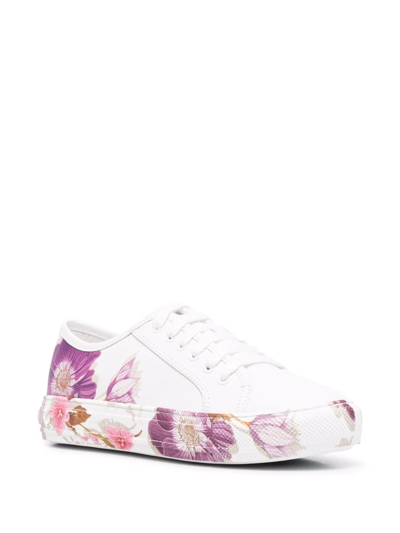 Shop Ferragamo Floral-print Sneakers In White