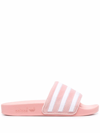 Shop Adidas Originals Stripe-print Slides In Pink