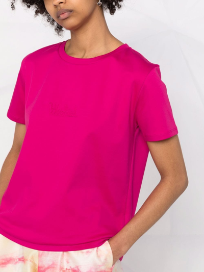 Shop Woolrich Debossed-logo T-shirt In Pink