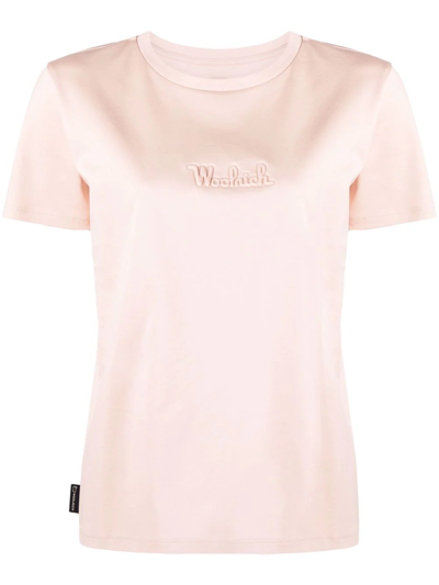 Shop Woolrich Debossed-logo T-shirt In Pink
