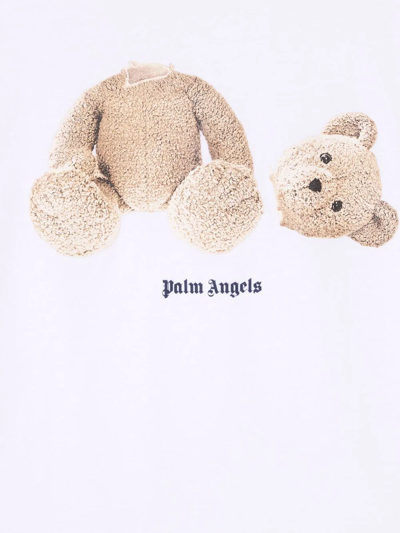 Palm Angels White T-shirt For Girl With Iconic Bear In White