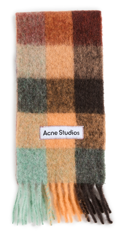 Shop Acne Studios Check Scarf In Chestnut Brown/yellow/green