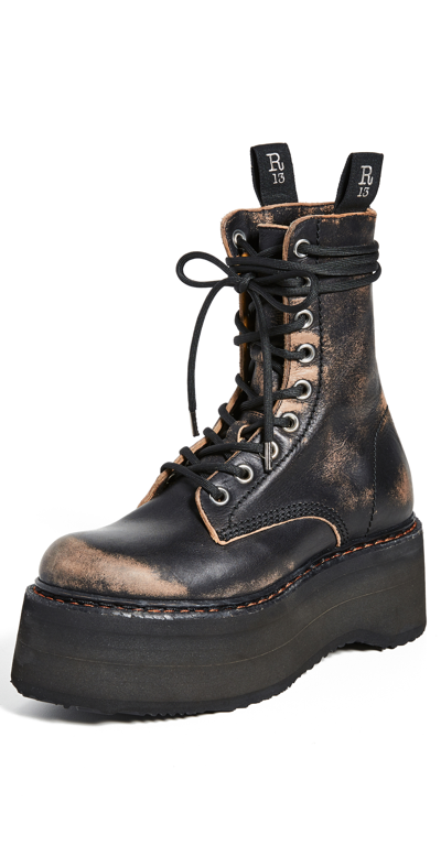 R13 Anfibi Double Stack In Pelle Laminata In Remove