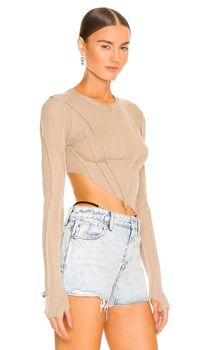 Sami Miro Vintage Asymmetric Long-sleeved Upcycled-jersey Top In Taupe
