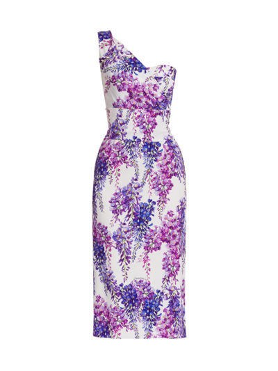 Shop Dolce & Gabbana Women's Floral One-shoulder Midi-dress In Glicine Fdob Natur