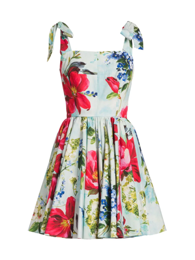 Shop Dolce & Gabbana Women's Fit & Flare Floral Mini-dress In Giard Pitt Fdo Azzurr