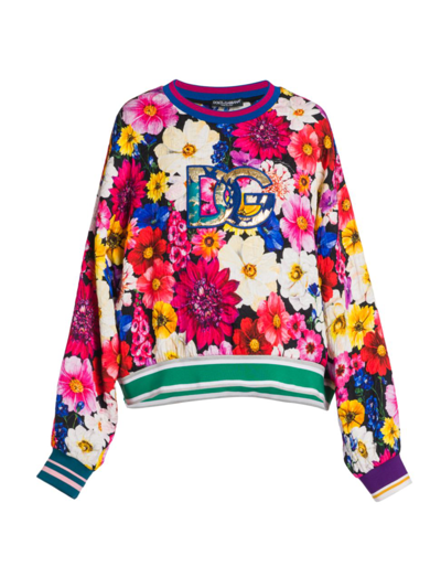 Shop Dolce & Gabbana Floral Logo Sweatshirt In Giardino Fdo Nero