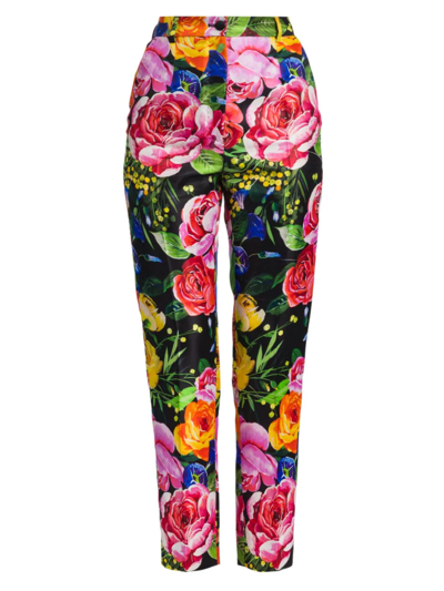 Shop Dolce & Gabbana Women's Floral Silk Trousers In Bouquet Fdo Nero