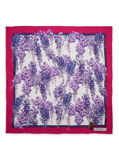Shop Dolce & Gabbana Floral Silk Scarf In Purple Multi