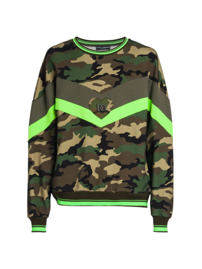 Shop Dolce & Gabbana Men's Military-print Crewneck Logo Sweatshirt In Mime Tico Multicol