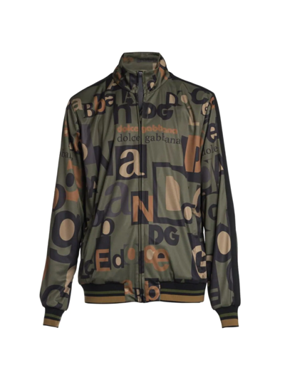 Shop Dolce & Gabbana Men's Logo-print Zip-up Sweatshirt In Logof Verde Militar