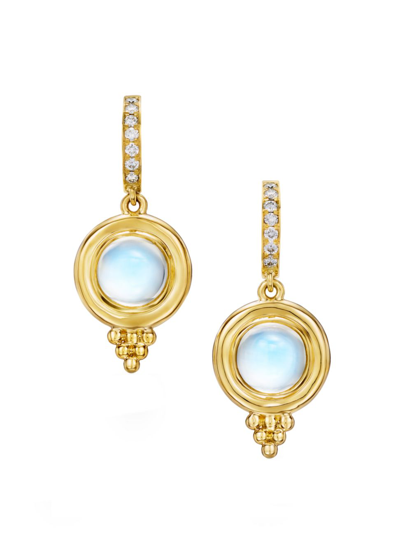 Shop Temple St Clair Women's Classic 18k Gold, Diamond & Blue Moonstone Temple Earrings In Gold White