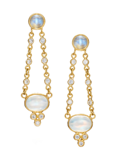 Shop Temple St Clair Women's Classic 18k Gold, Diamond & Blue Moonstone Long Chain Drop Earrings In Gold White
