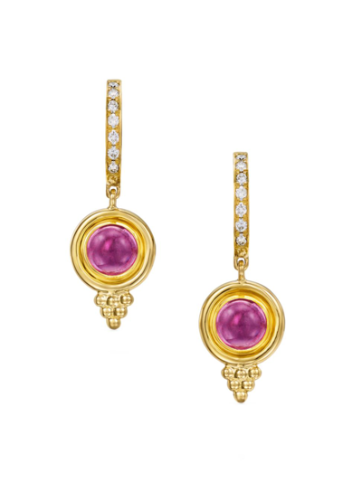 Shop Temple St Clair Women's Classic 18k Gold, Diamond & Pink Tourmaline Temple Earrings In Yellow Gold