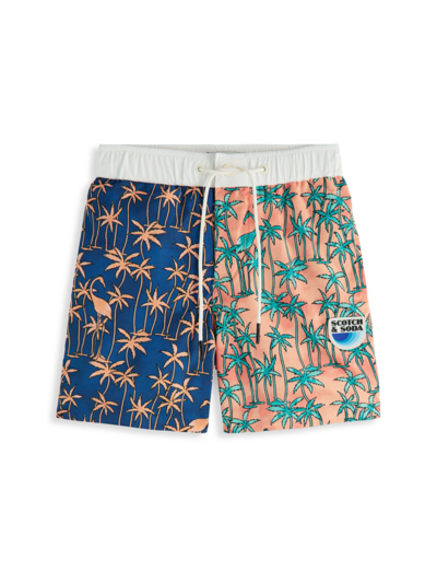 Shop Scotch & Soda Little Boy's & Boy's Contrast Palm Tree Board Shorts In Neutral